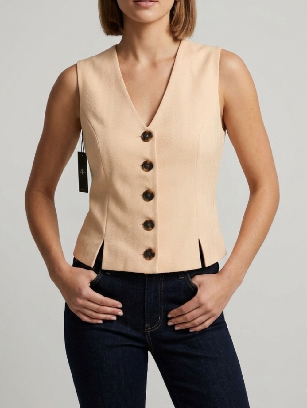 7 For All Mankind Sleeveless Tan-beige Button Front Vest New L - Picture 1 of 7